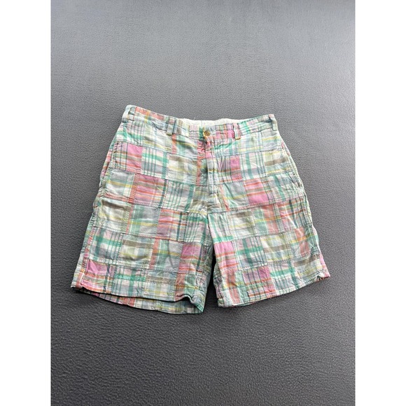 Bills Khakis Shorts Mens 33 Multicolor Plaid Patchwork Madras Cotton Casual USA - Picture 1 of 12